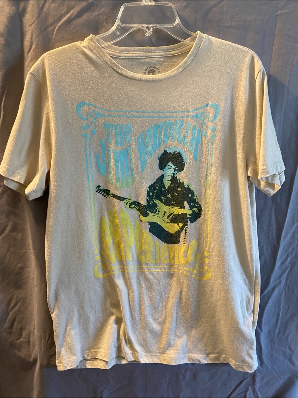 Graphic Jimi Hendrix Guitar Tee in Cream with Blue & Yellow Print